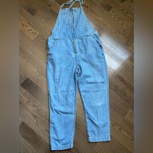 Free People Open Back Denim Overalls Jumpsuit Women’s Size Small